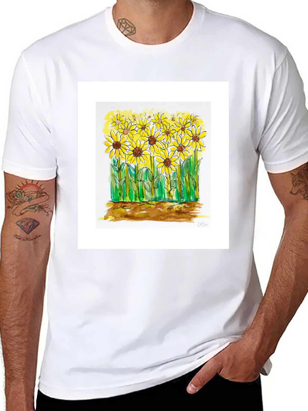 Sunflower Graphic Tee - Black Cotton Casual Shirt