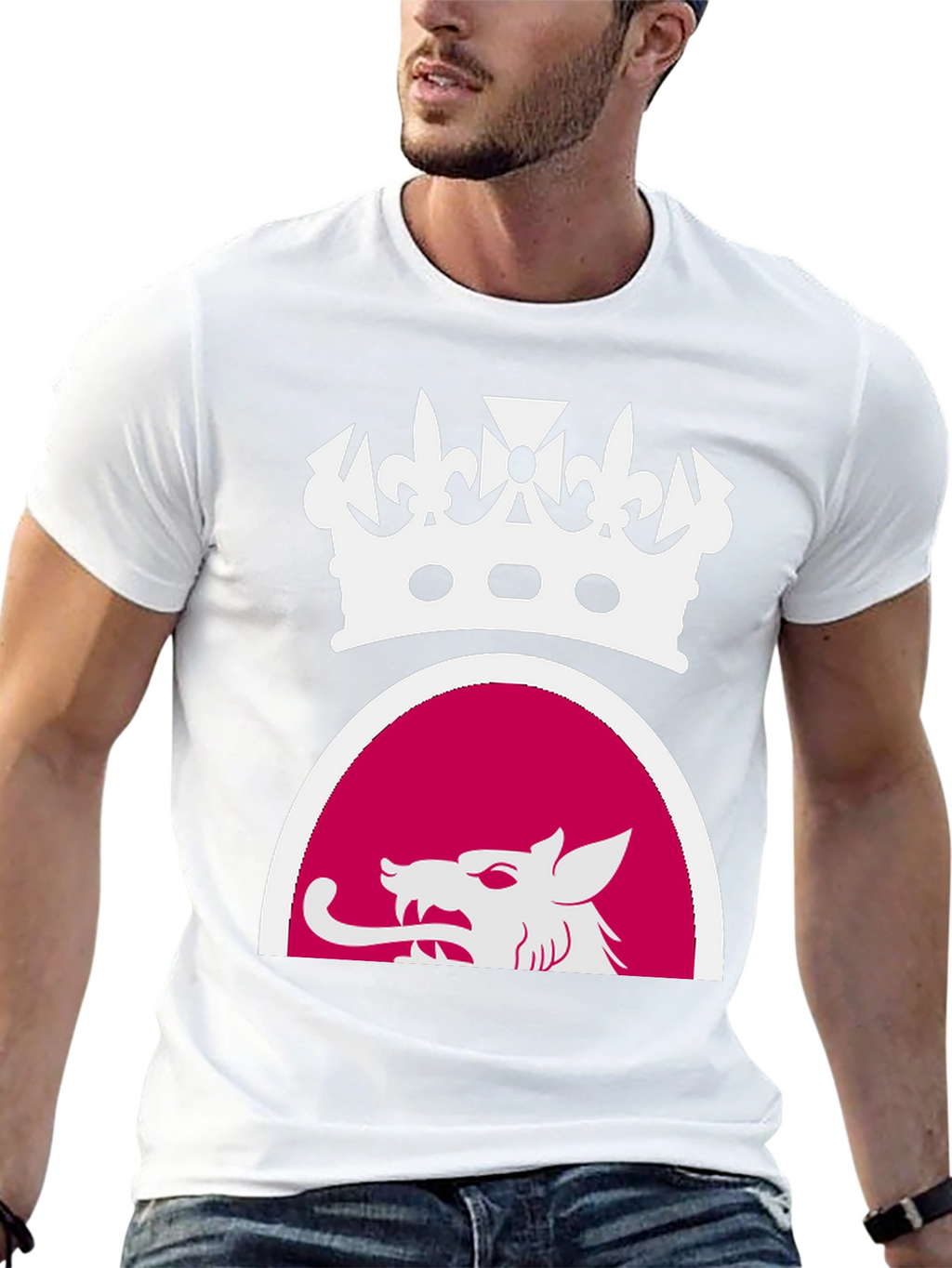 Black Tee with Crown and Wolf Design