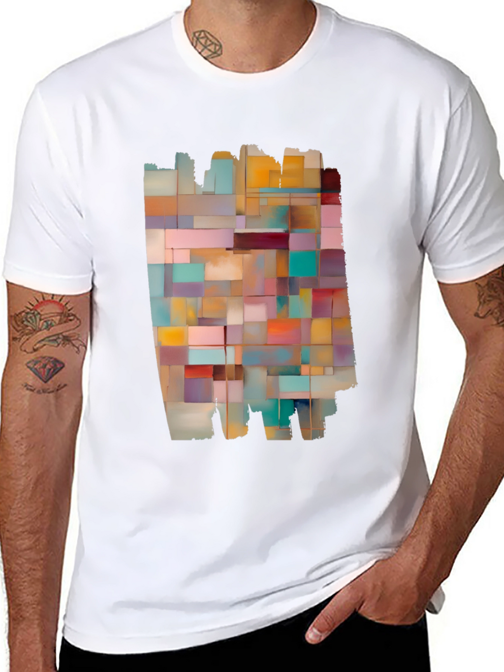 Modern Abstract Block Design Black T-Shirt