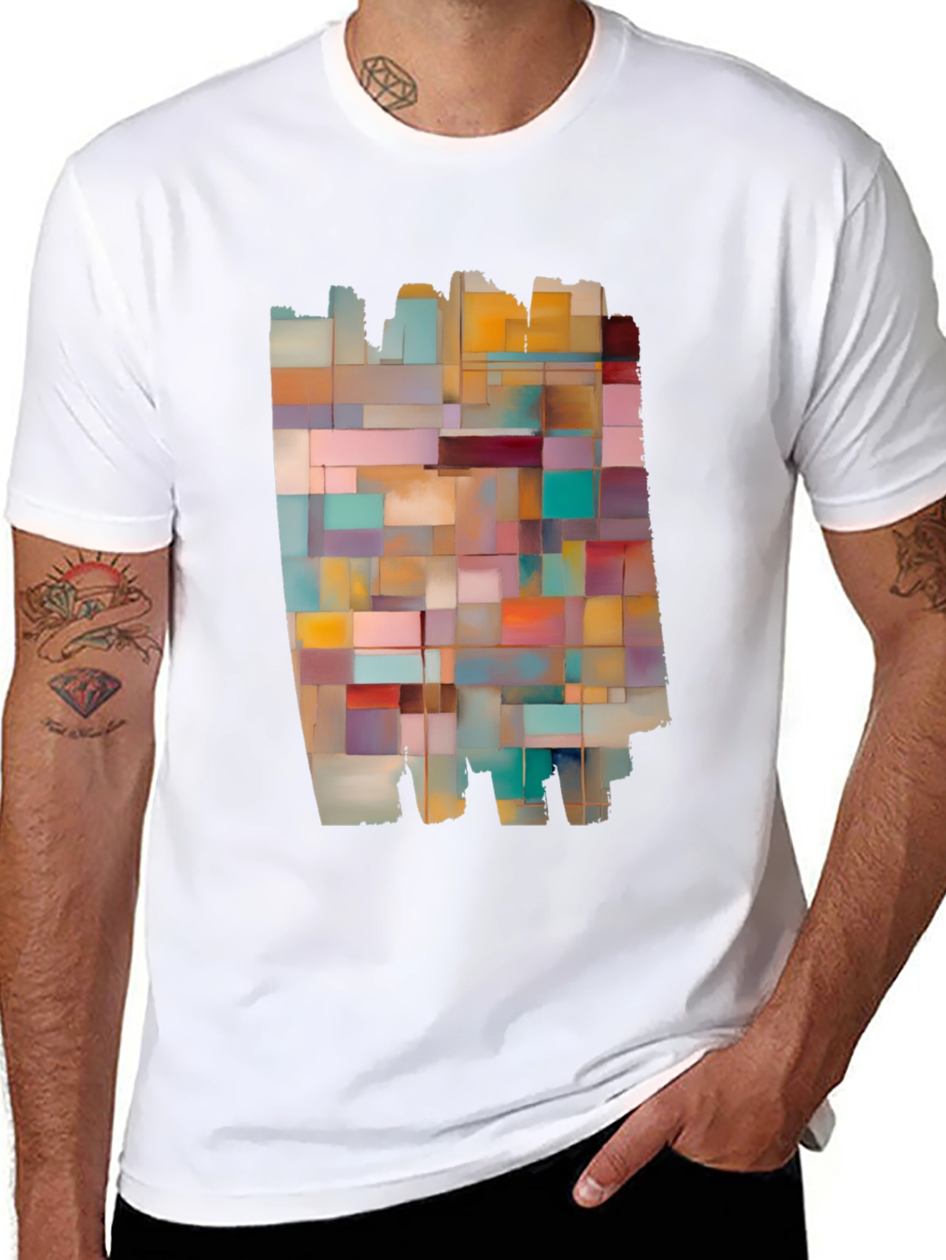 Modern Abstract Block Design Black T-Shirt