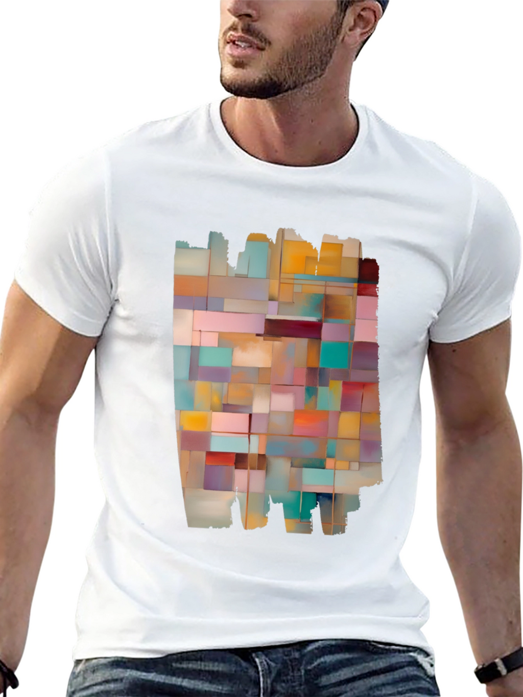 Modern Abstract Block Design Black T-Shirt