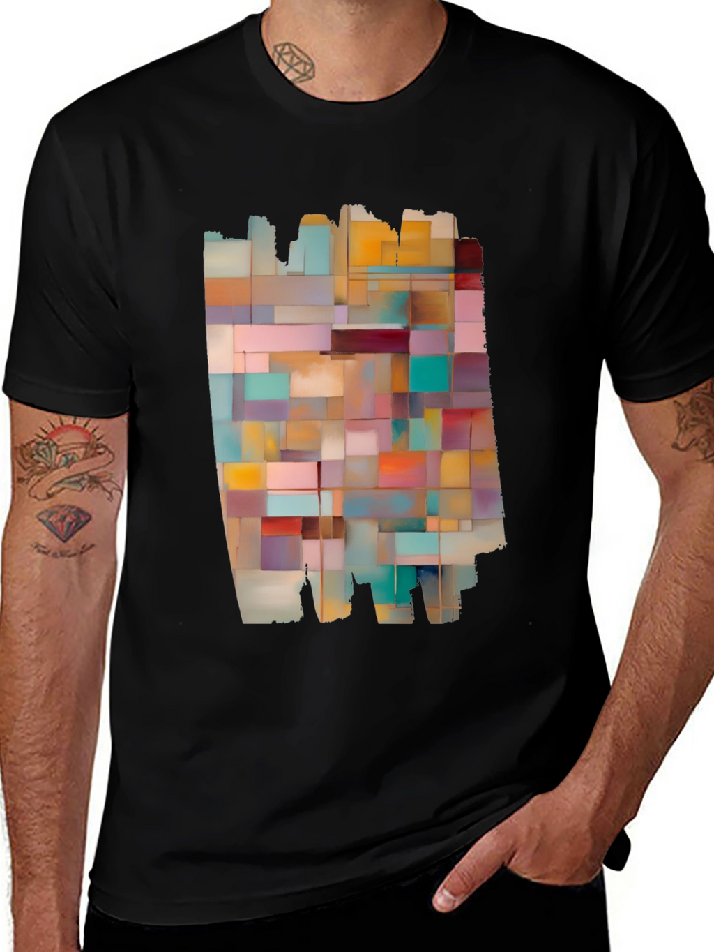 Modern Abstract Block Design Black T-Shirt