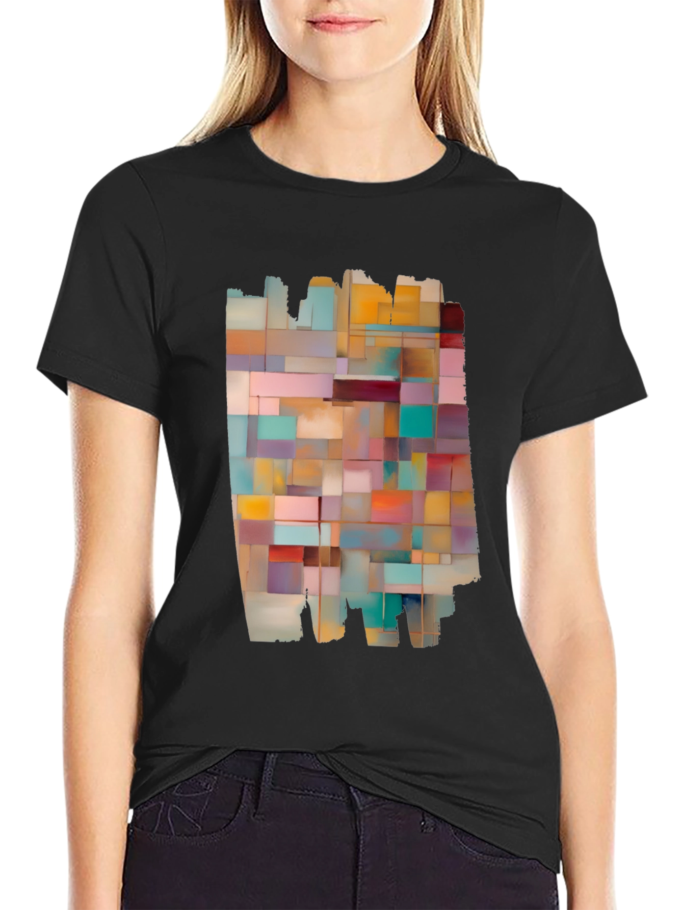 Modern Abstract Block Design Black T-Shirt