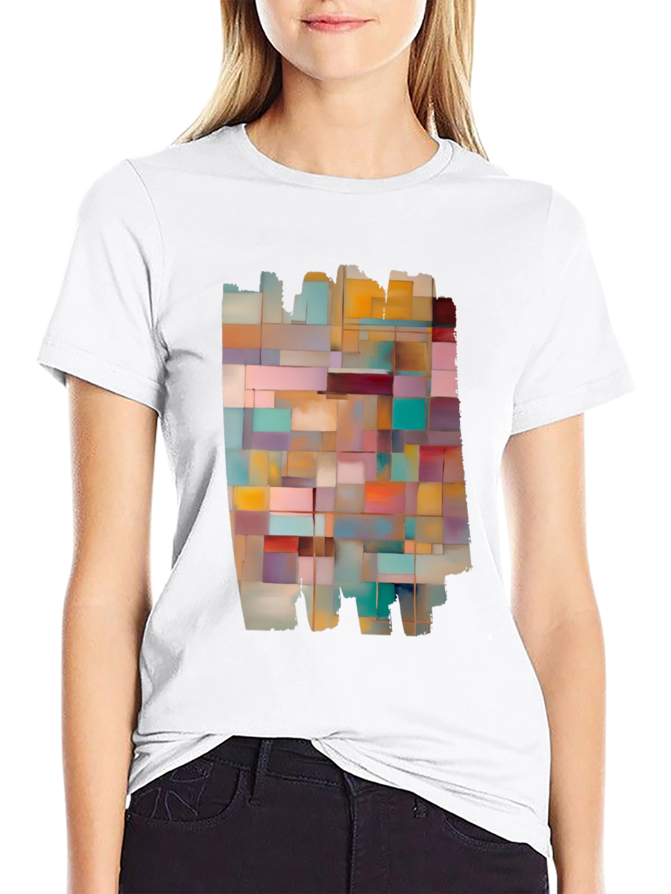 Modern Abstract Block Design Black T-Shirt