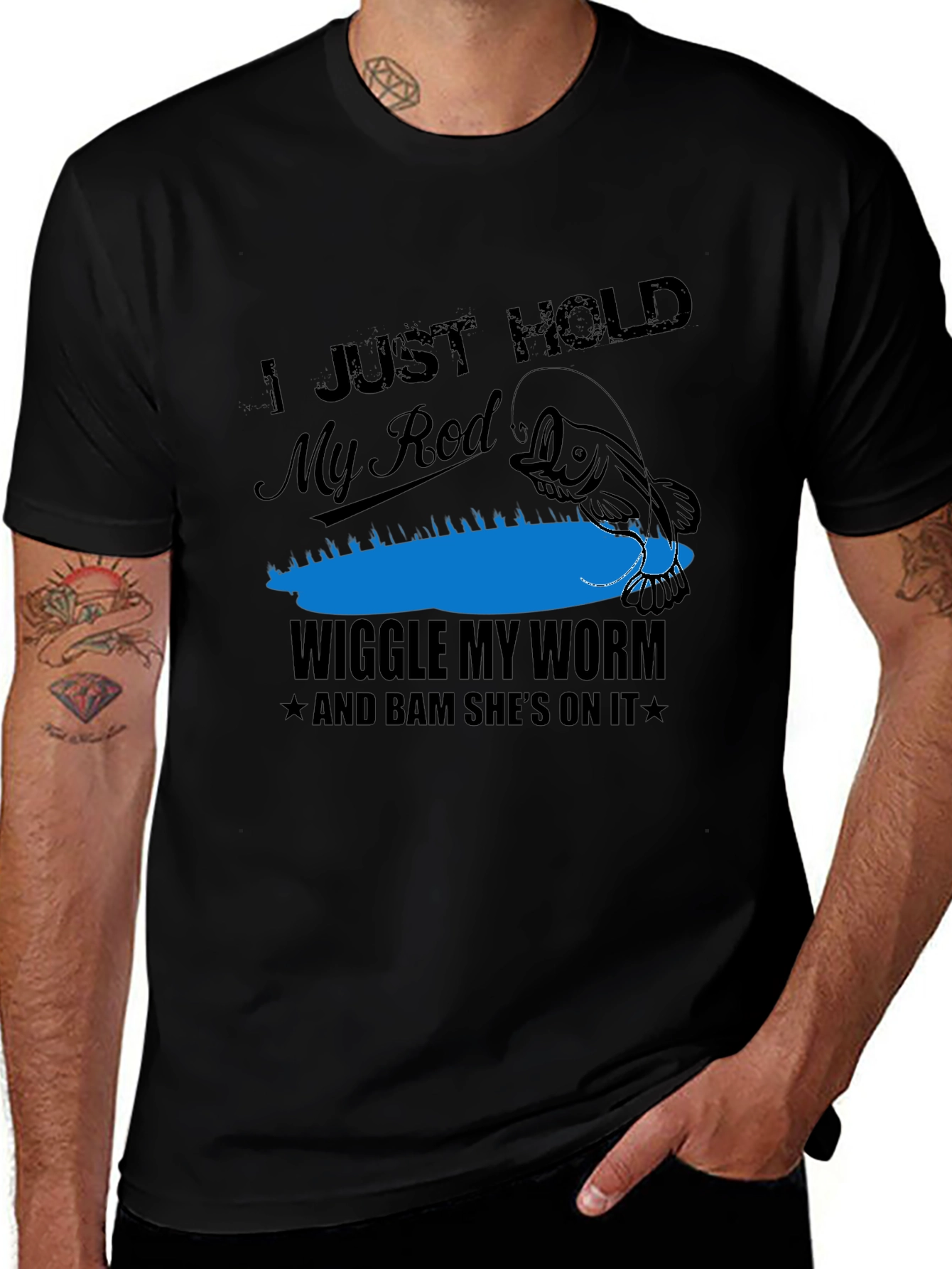 Funny Fishing T-Shirt - Hold My Rod & Wiggle My Worm