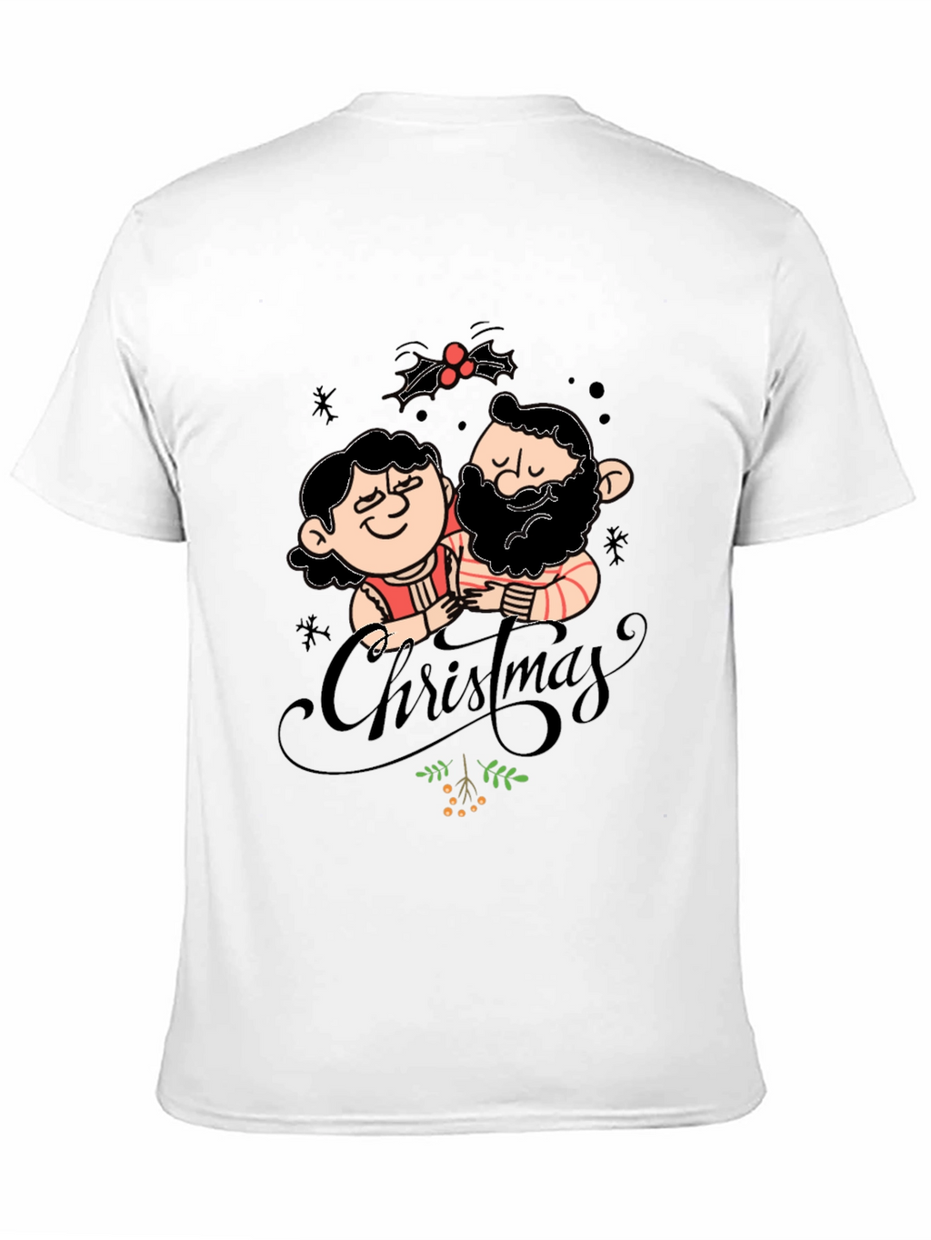 Festive Christmas Couple Graphic Tee - Black