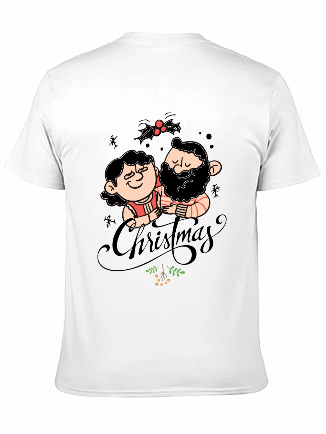 Festive Christmas Couple Graphic Tee - Black