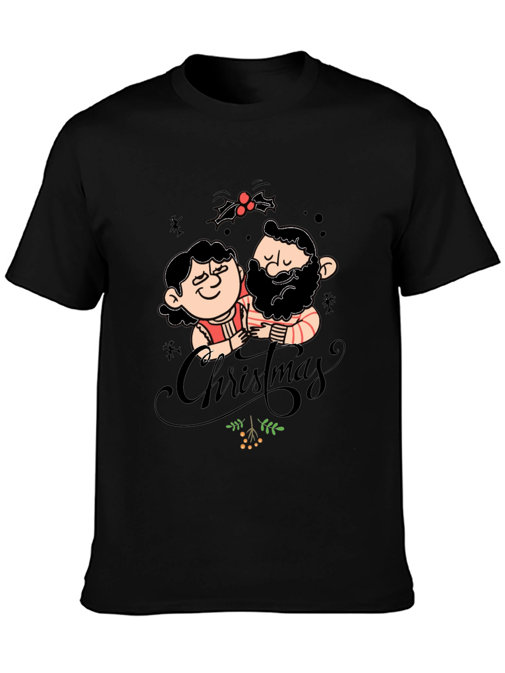 Festive Christmas Couple Graphic Tee - Black