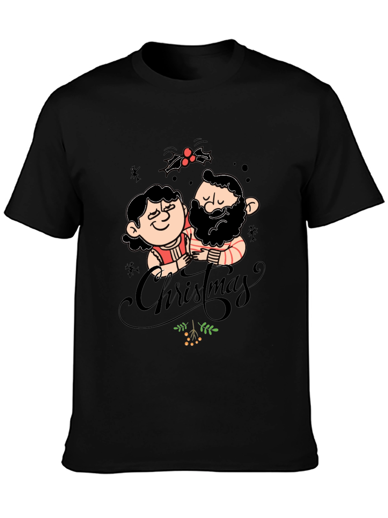 Festive Christmas Couple Graphic Tee - Black