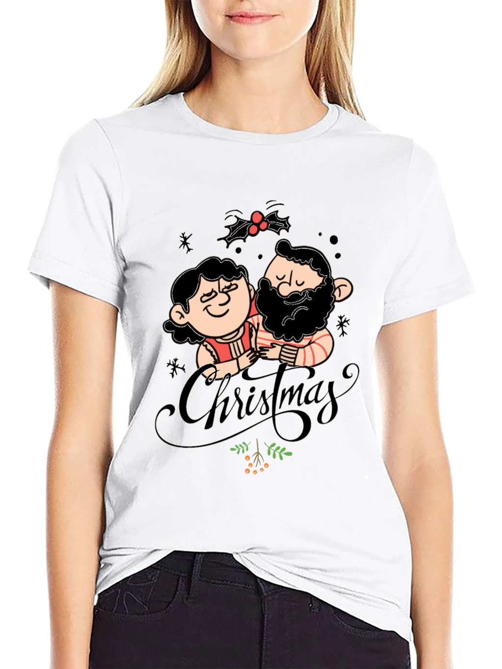 Festive Christmas Couple Graphic Tee - Black