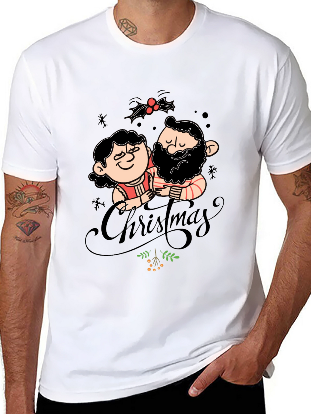 Festive Christmas Couple Graphic Tee - Black