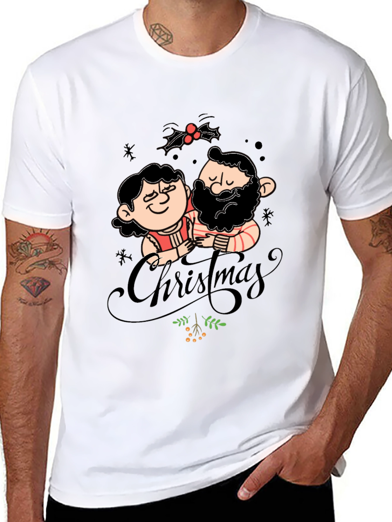 Festive Christmas Couple Graphic Tee - Black