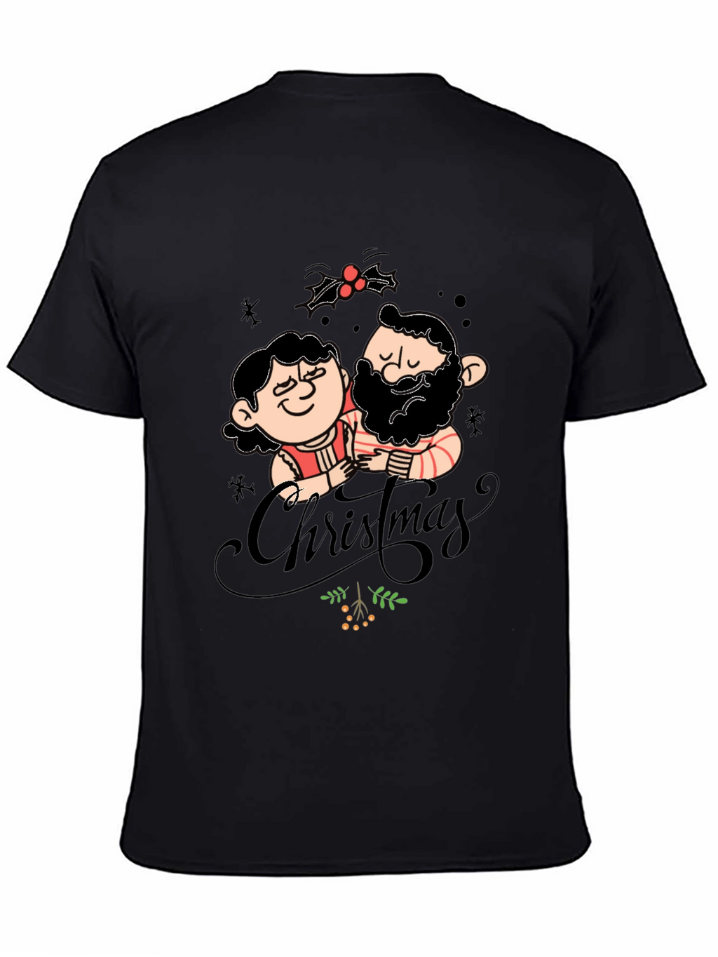 Festive Christmas Couple Graphic Tee - Black