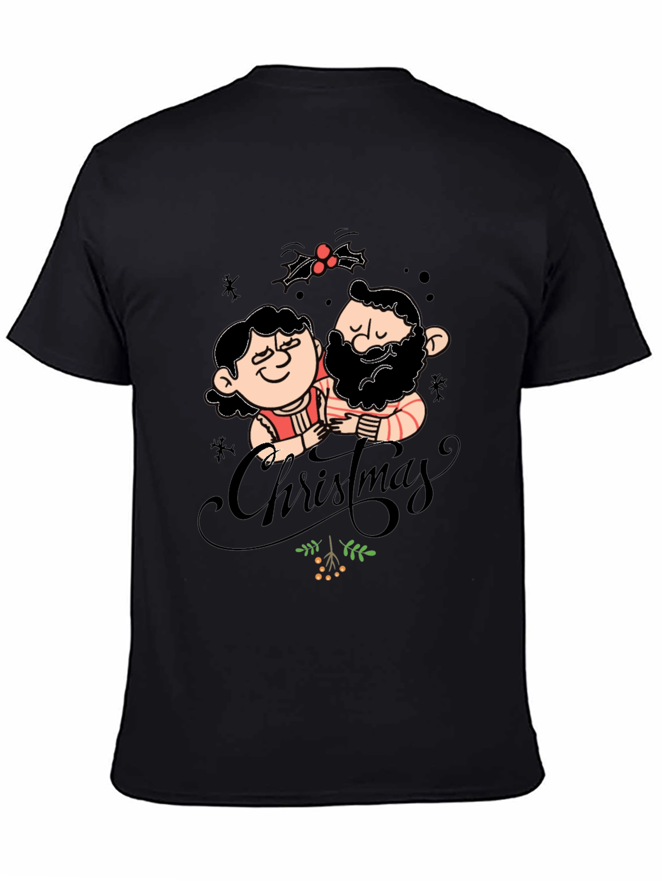 Festive Christmas Couple Graphic Tee - Black