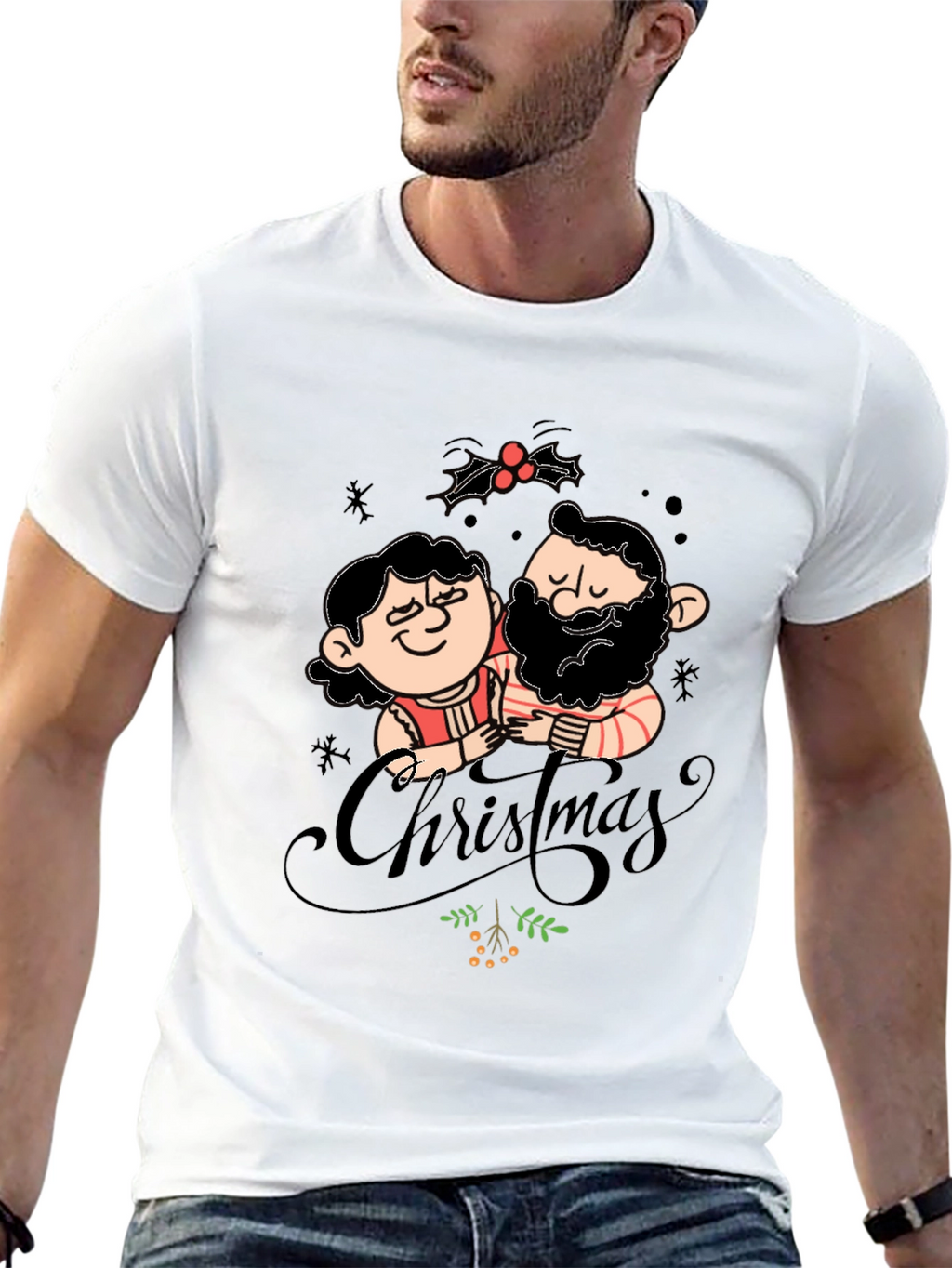 Festive Christmas Couple Graphic Tee - Black