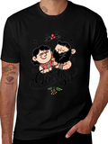 Festive Christmas Couple Graphic Tee - Black