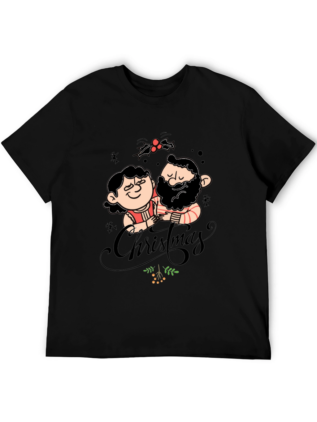 Festive Christmas Couple Graphic Tee - Black