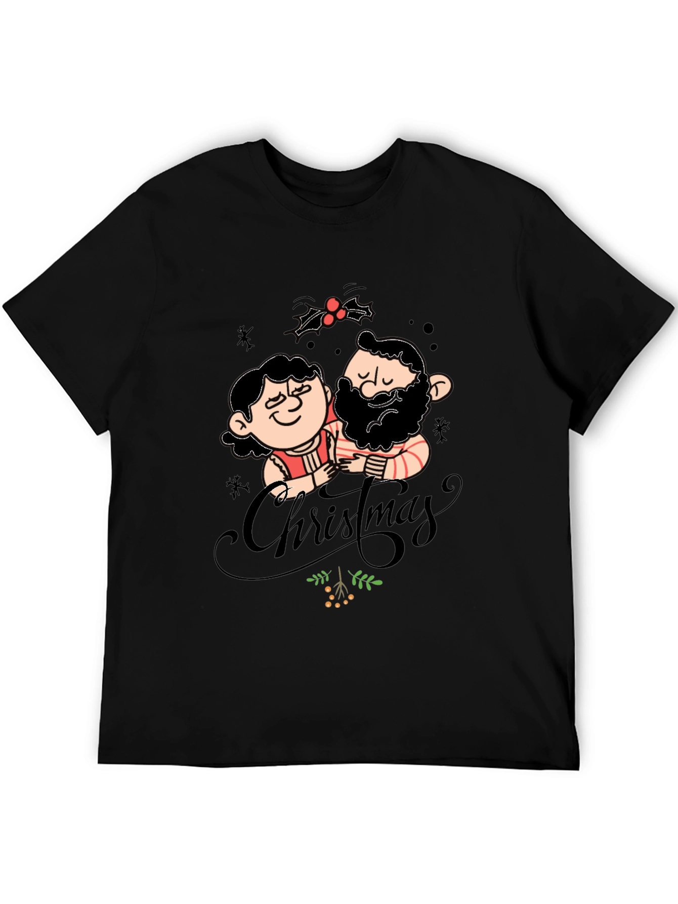 Festive Christmas Couple Graphic Tee - Black