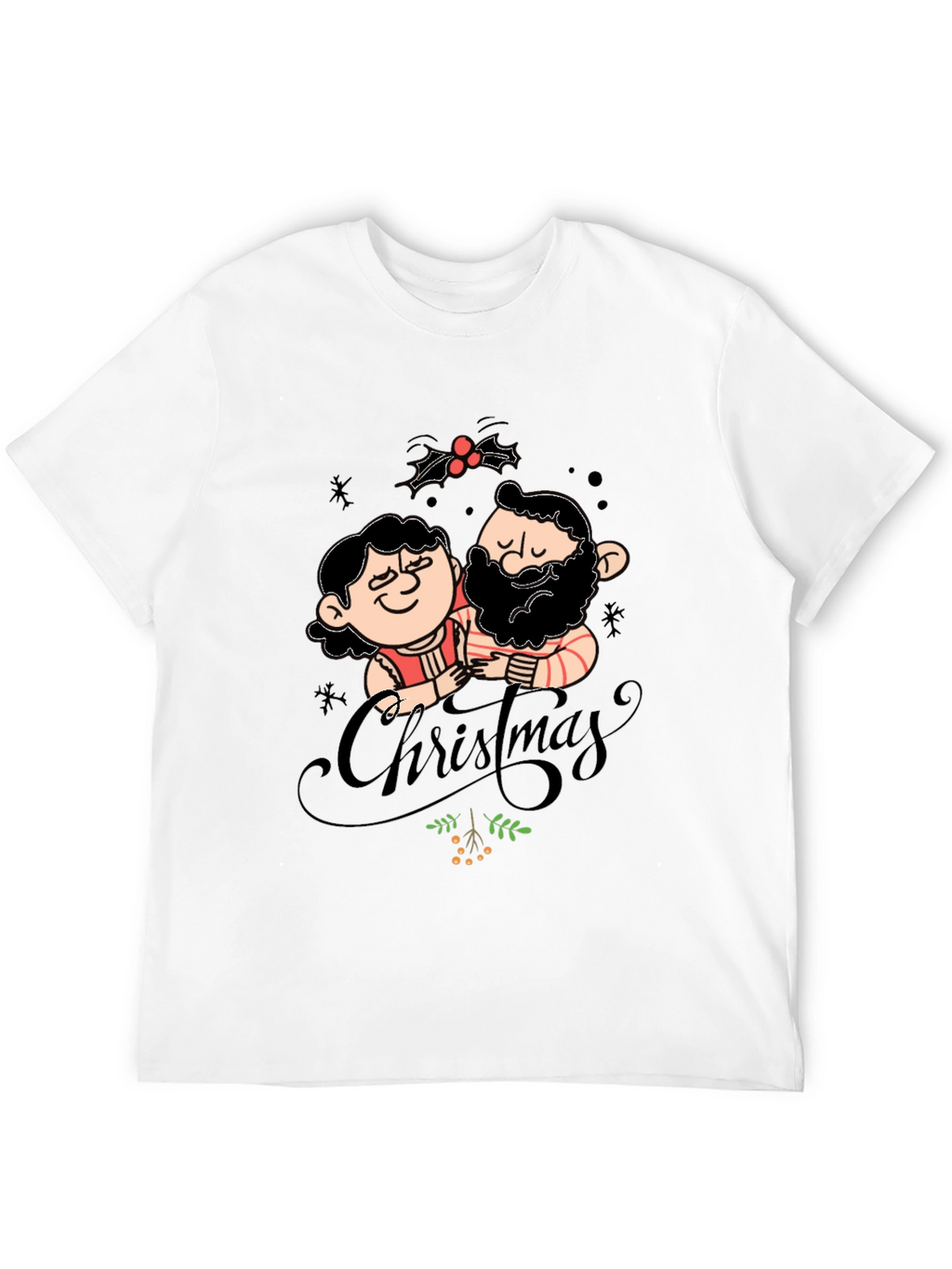 Festive Christmas Couple Graphic Tee - Black
