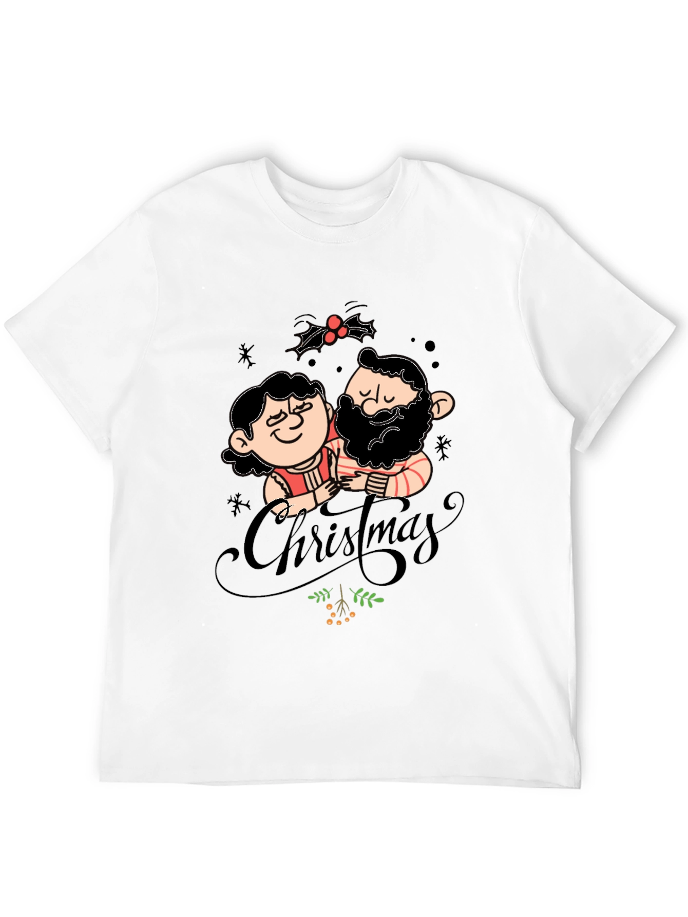 Festive Christmas Couple Graphic Tee - Black