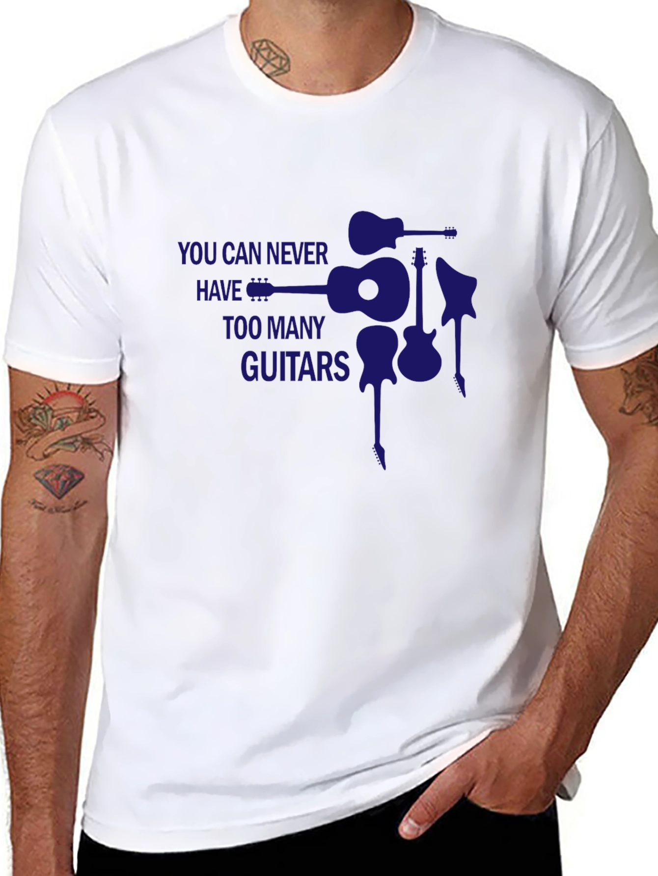 Guitar Lovers Tee: Never Too Many Guitars!