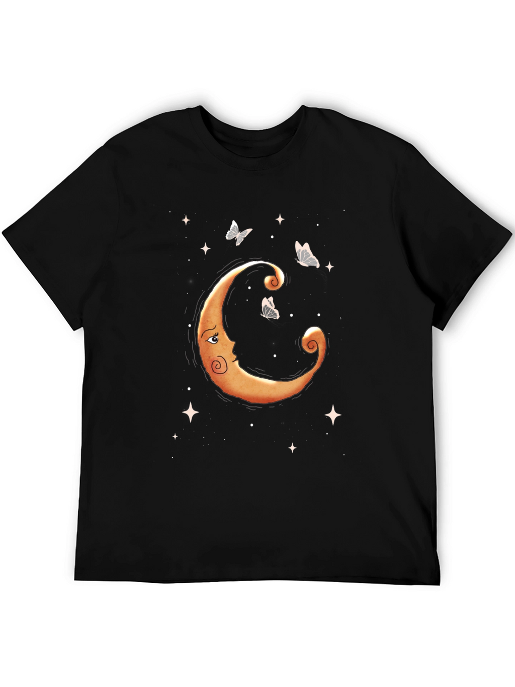 Celestial Moon & Butterfly Graphic Tee - Black