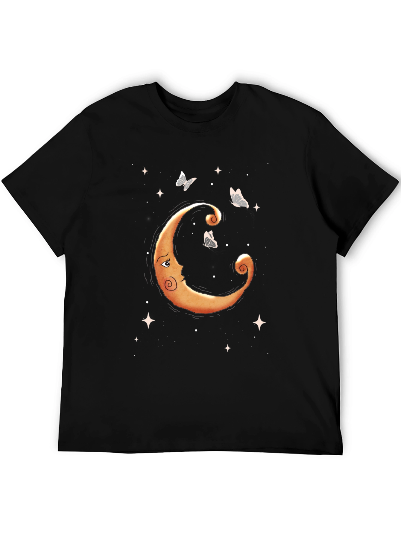Celestial Moon & Butterfly Graphic Tee - Black