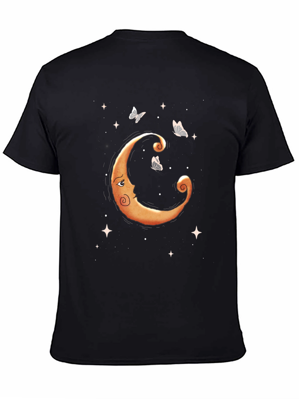 Celestial Moon & Butterfly Graphic Tee - Black