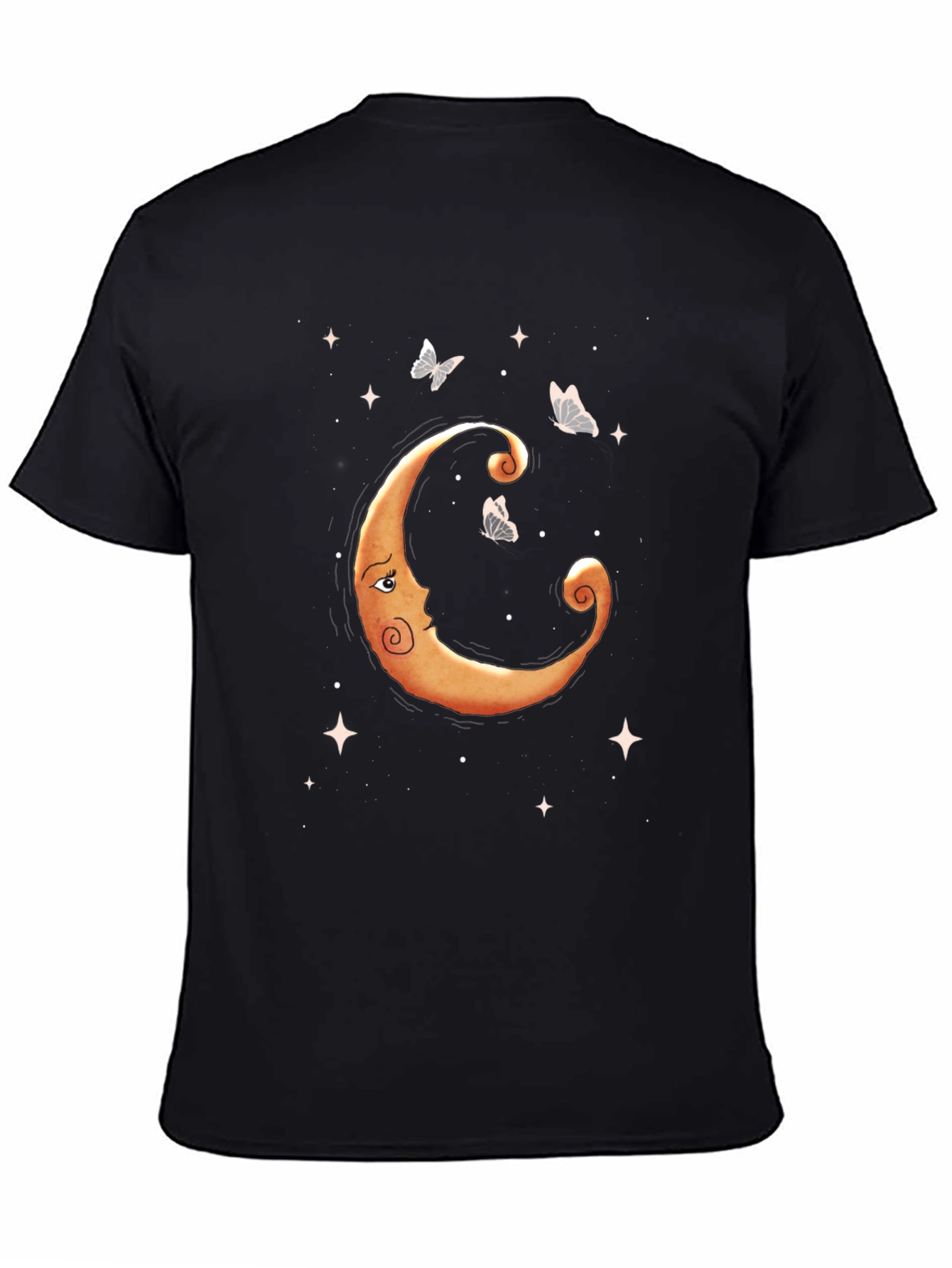 Celestial Moon & Butterfly Graphic Tee - Black