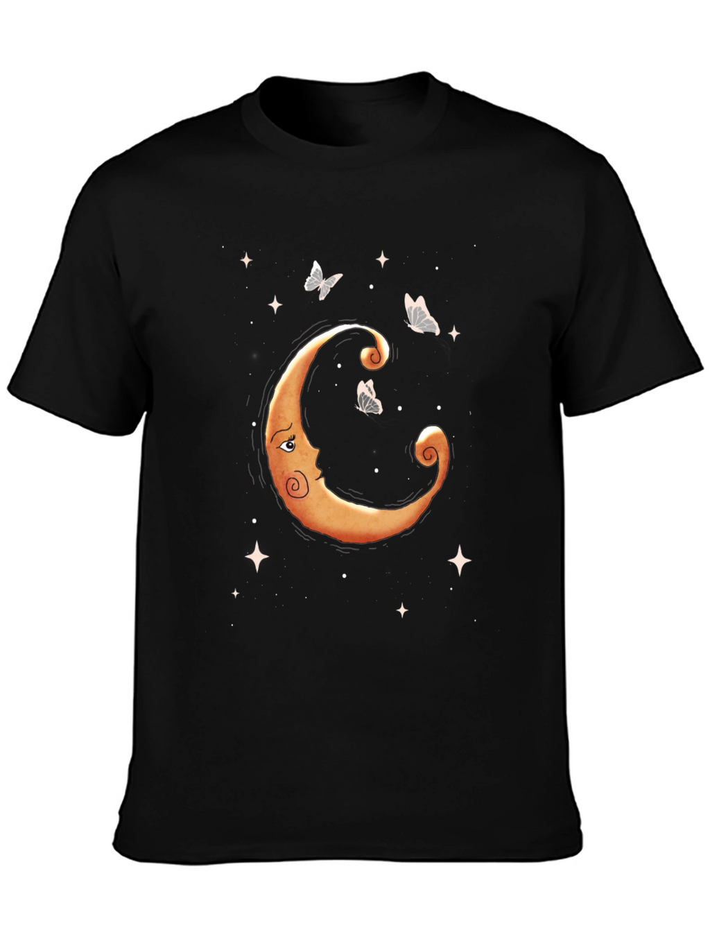 Celestial Moon & Butterfly Graphic Tee - Black