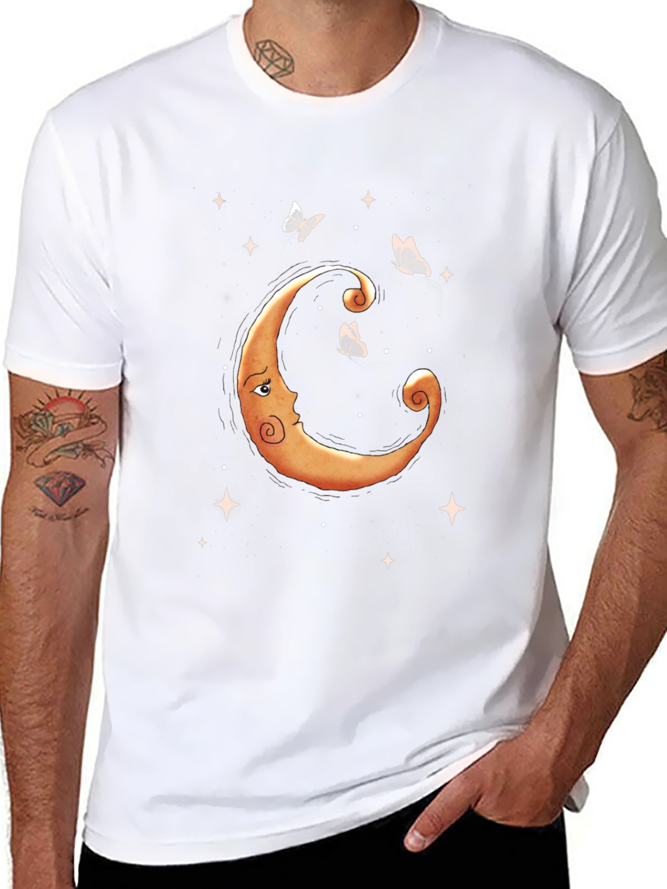 Celestial Moon & Butterfly Graphic Tee - Black