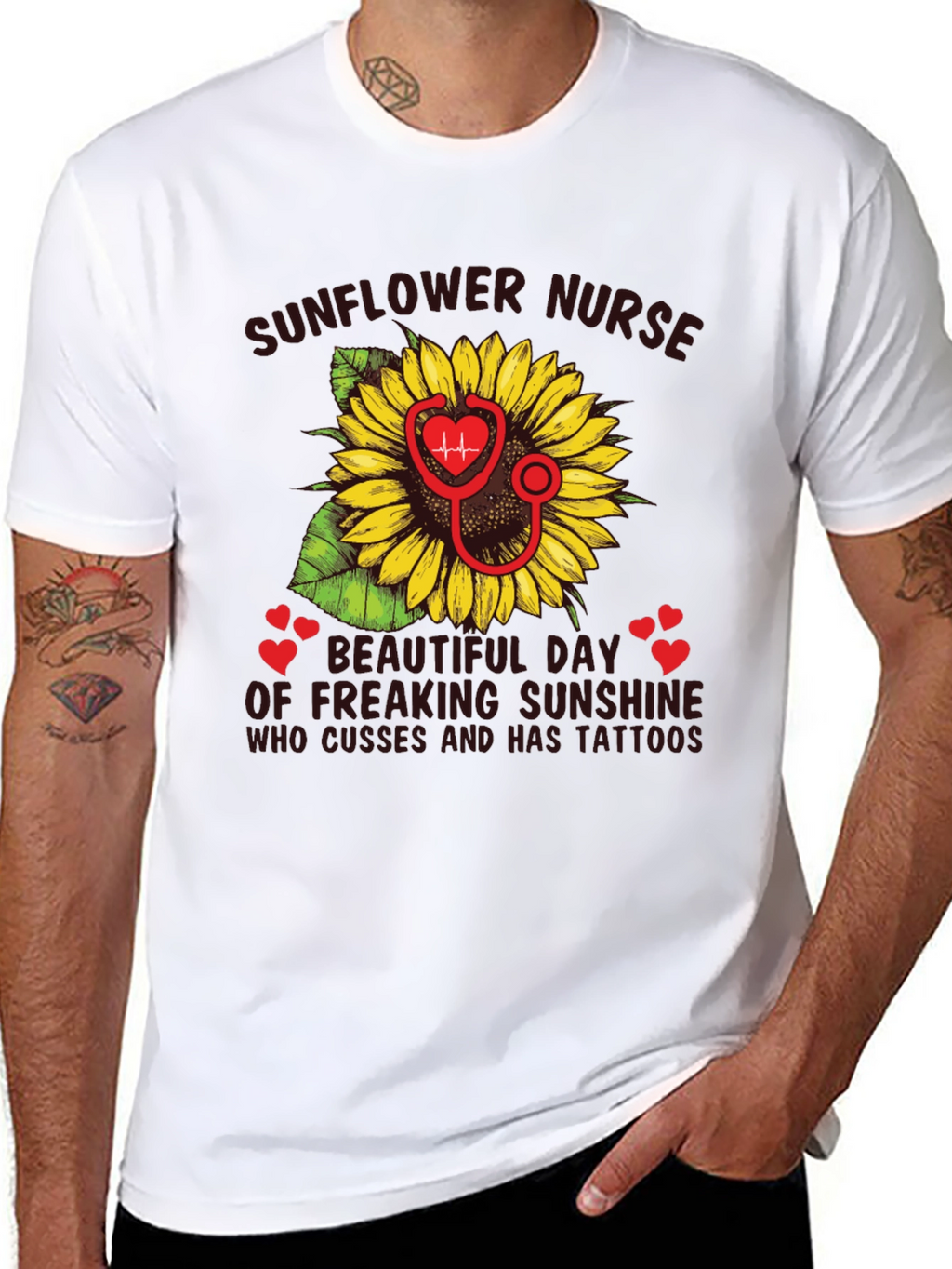 Sunflower Nurse T-Shirt - Tattooed Sunshine Gift