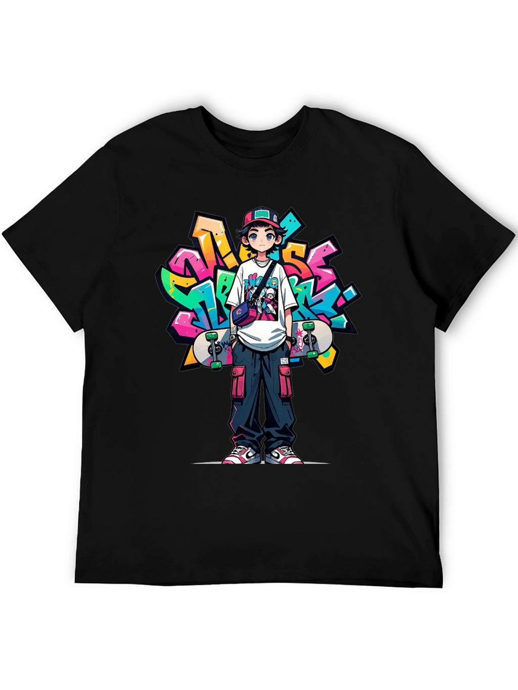 Cool Anime Graffiti Skater Graphic T-Shirt
