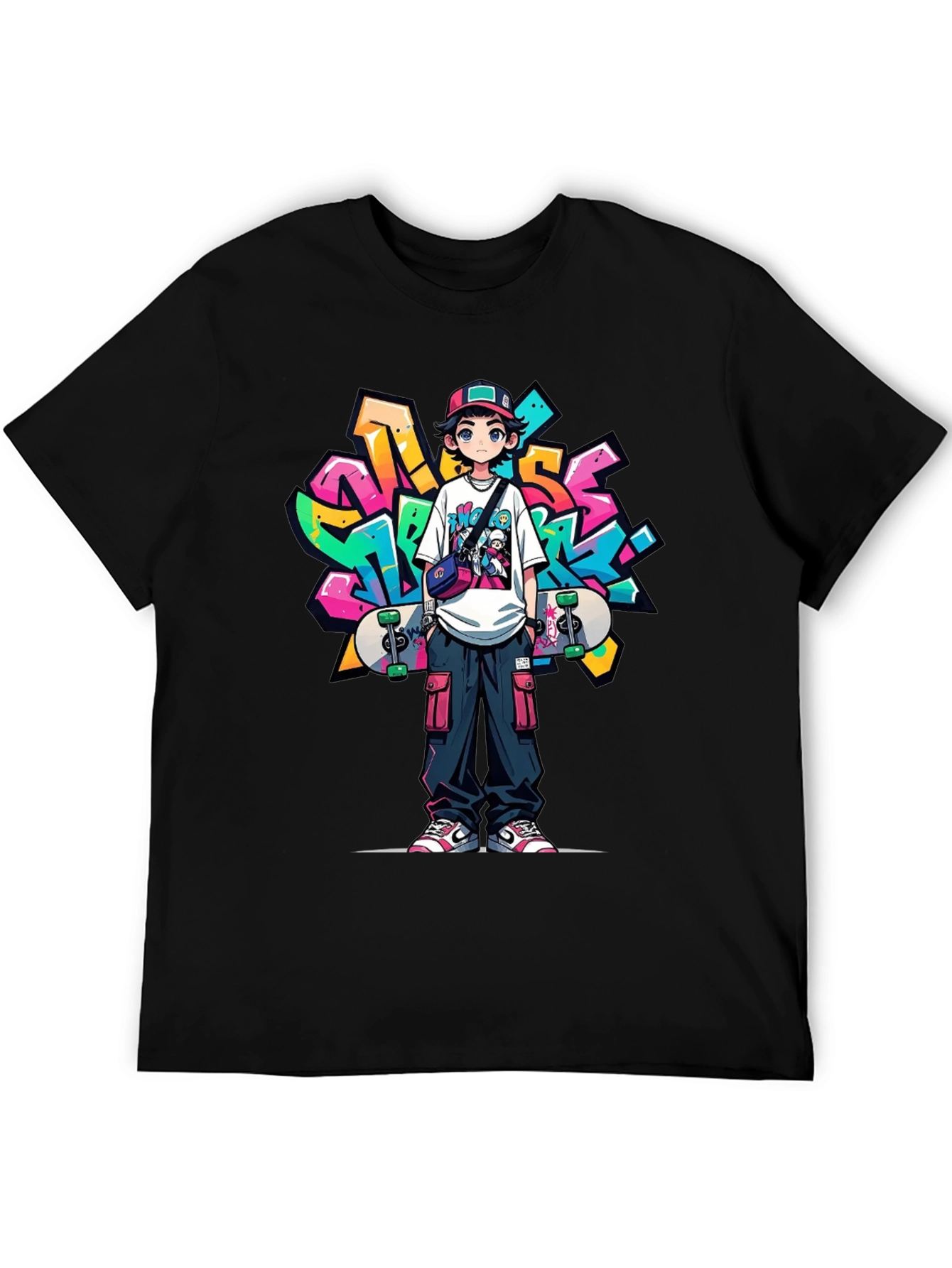 Cool Anime Graffiti Skater Graphic T-Shirt
