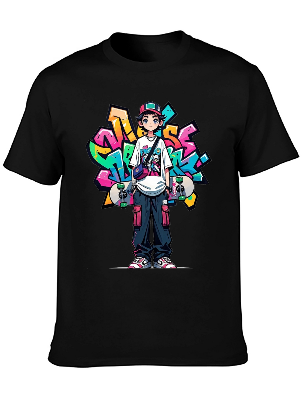 Cool Anime Graffiti Skater Graphic T-Shirt