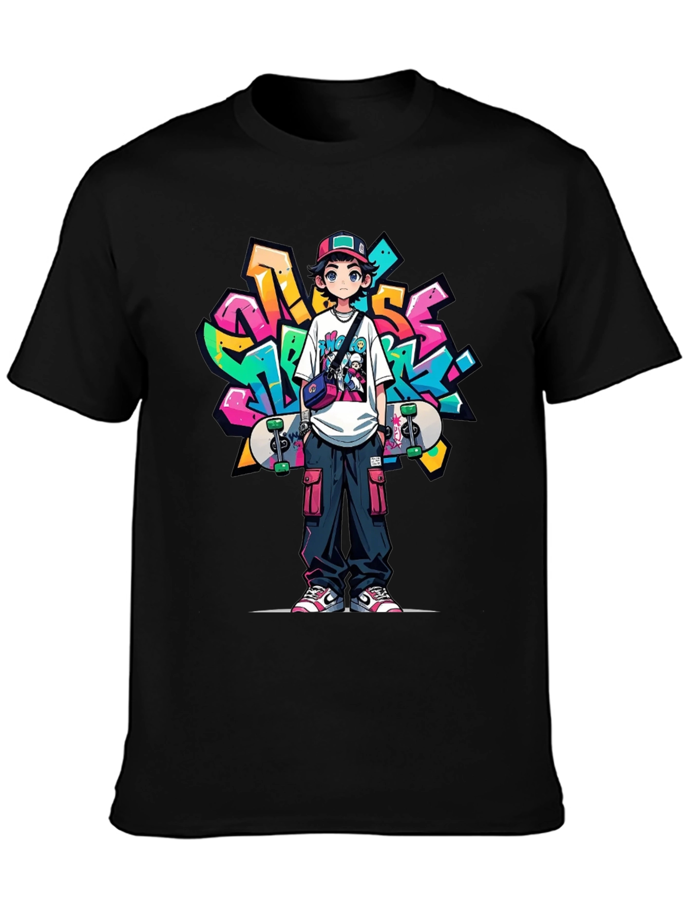 Cool Anime Graffiti Skater Graphic T-Shirt