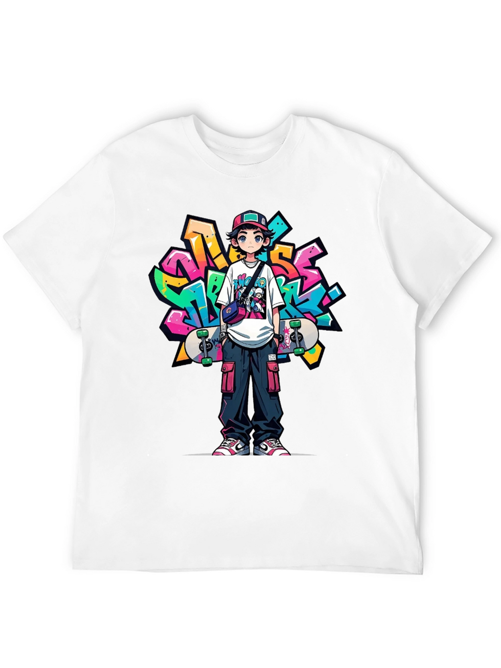 Cool Anime Graffiti Skater Graphic T-Shirt