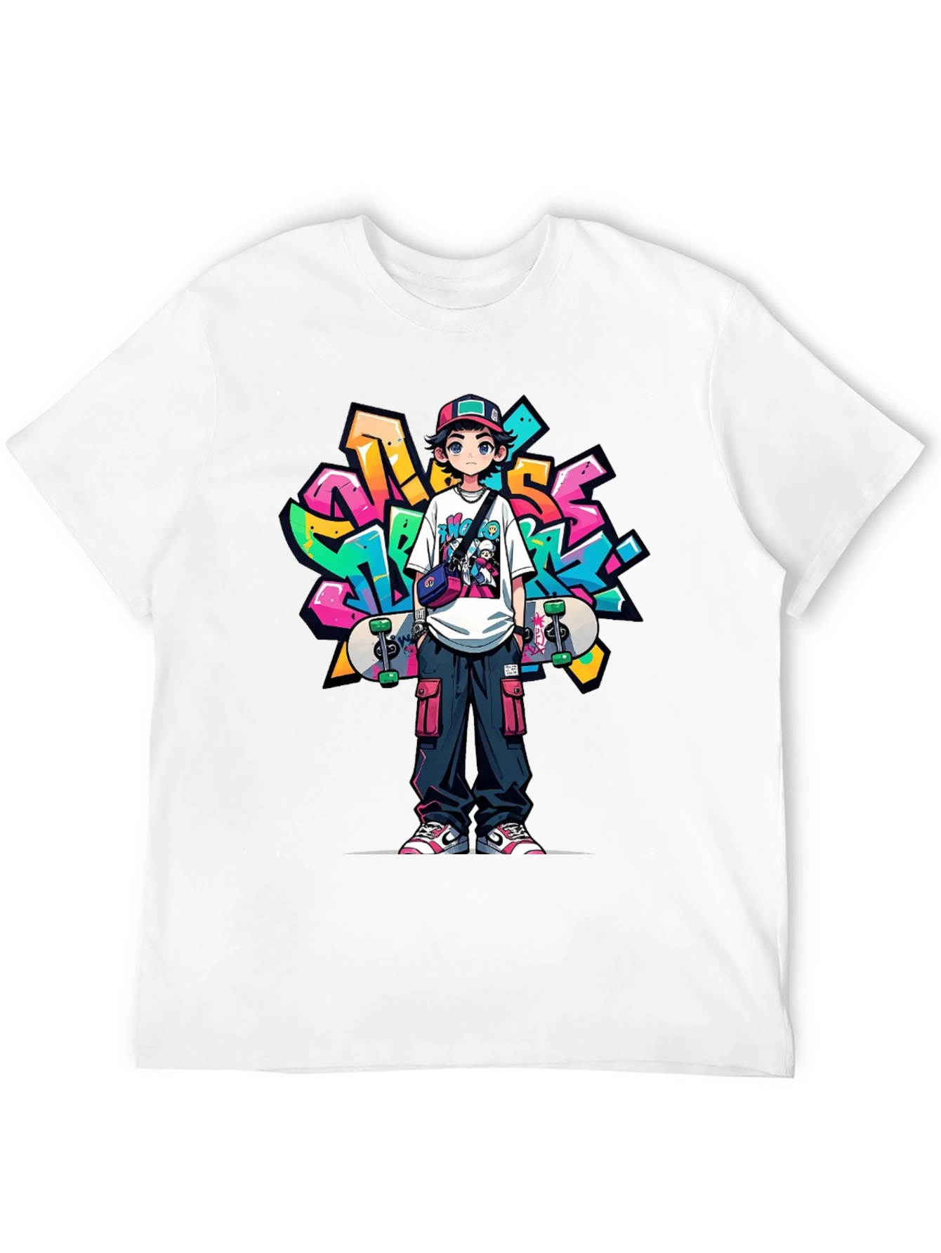 Cool Anime Graffiti Skater Graphic T-Shirt