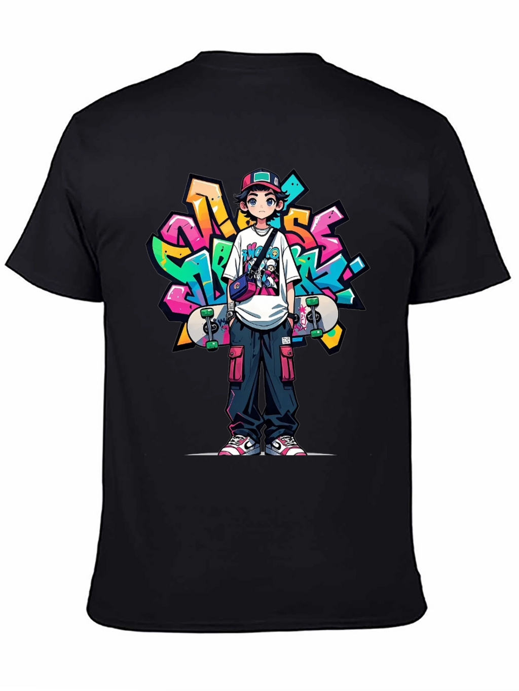 Cool Anime Graffiti Skater Graphic T-Shirt