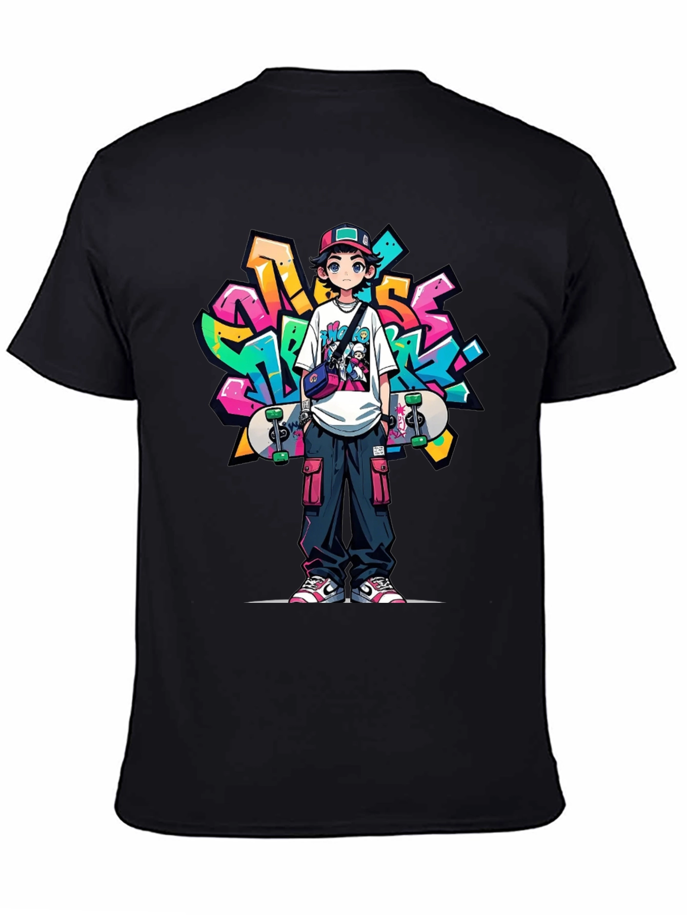 Cool Anime Graffiti Skater Graphic T-Shirt