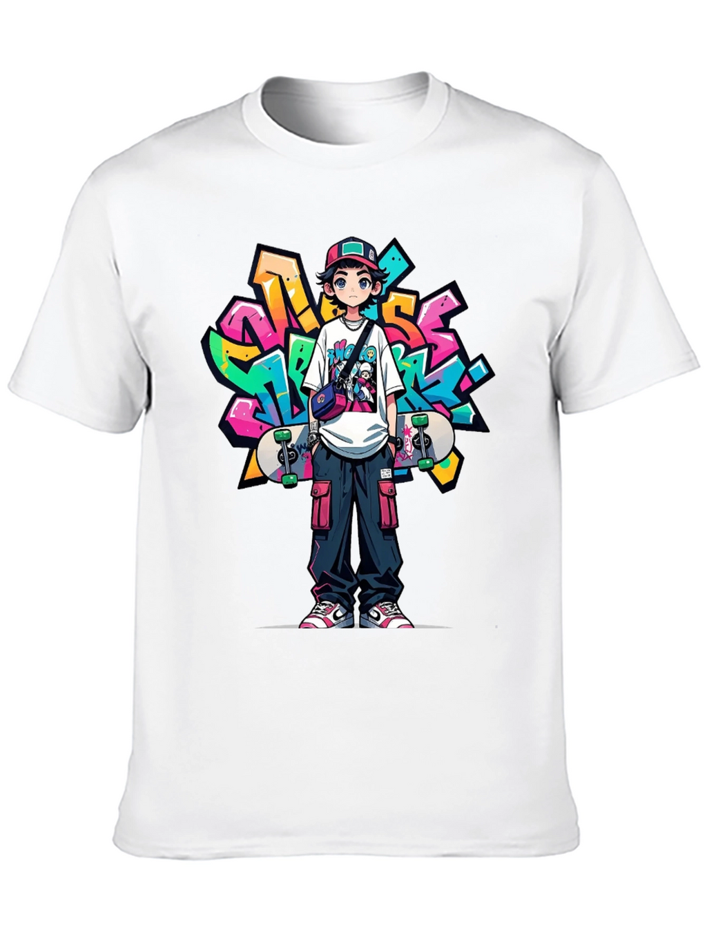 Cool Anime Graffiti Skater Graphic T-Shirt