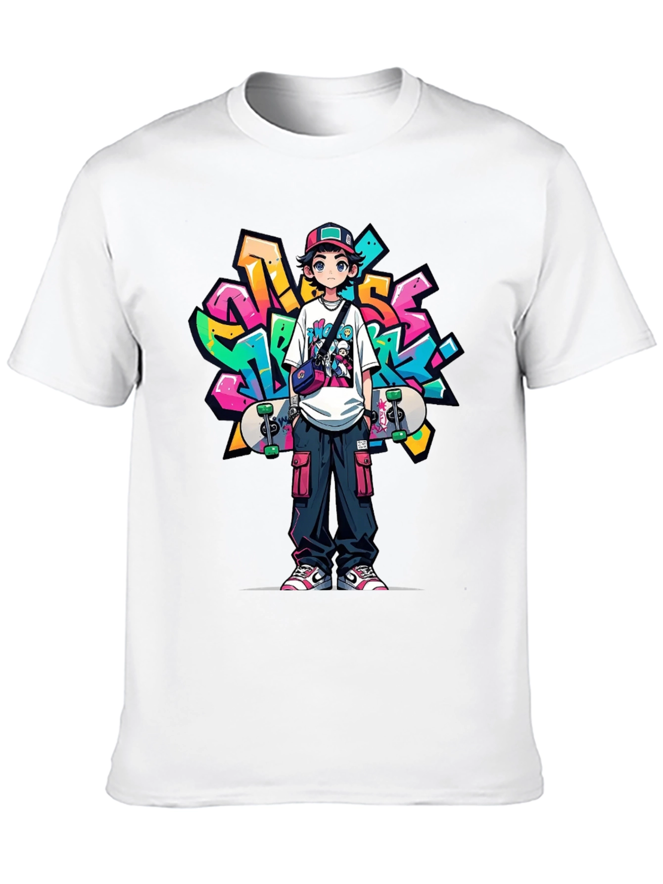 Cool Anime Graffiti Skater Graphic T-Shirt