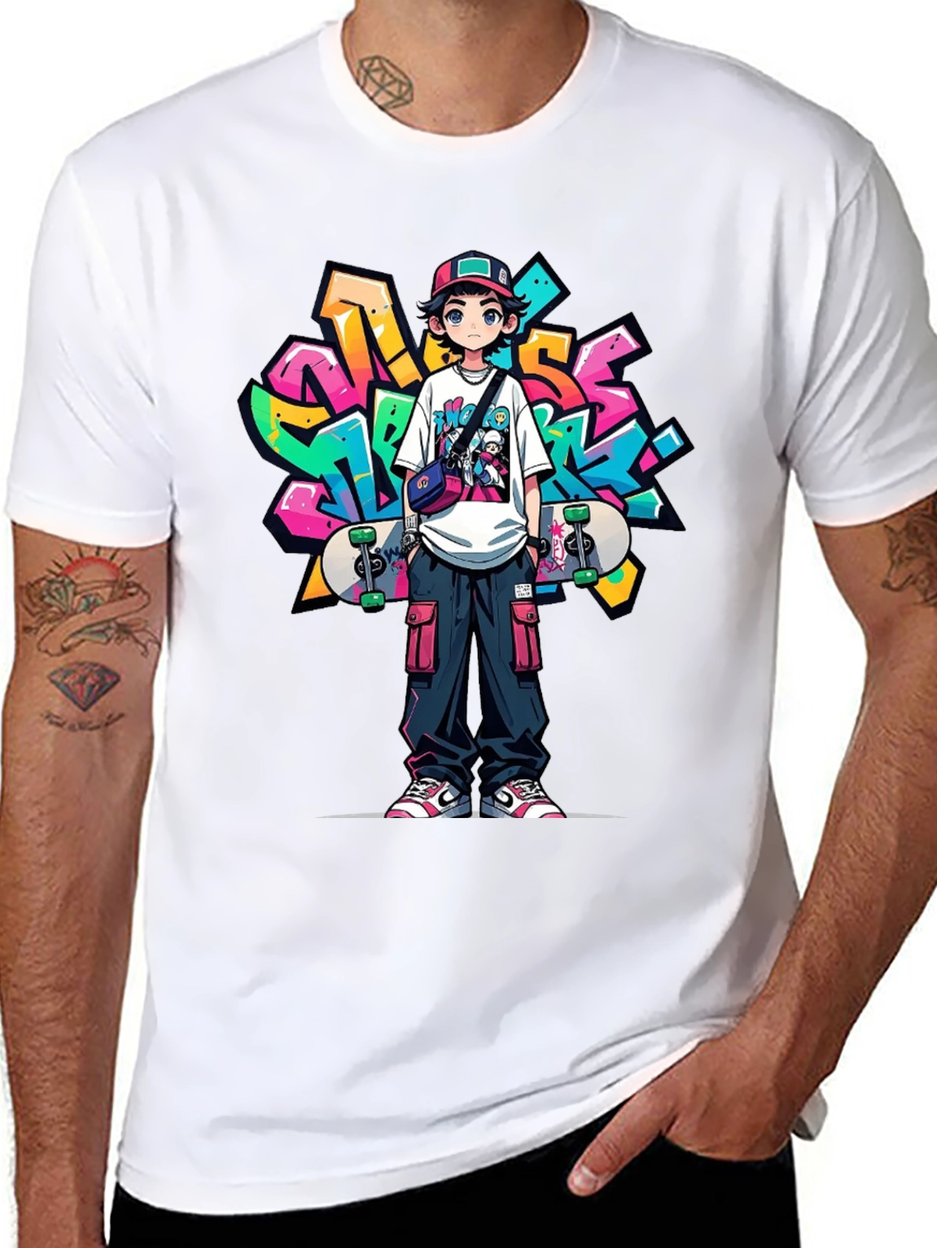 Cool Anime Graffiti Skater Graphic T-Shirt