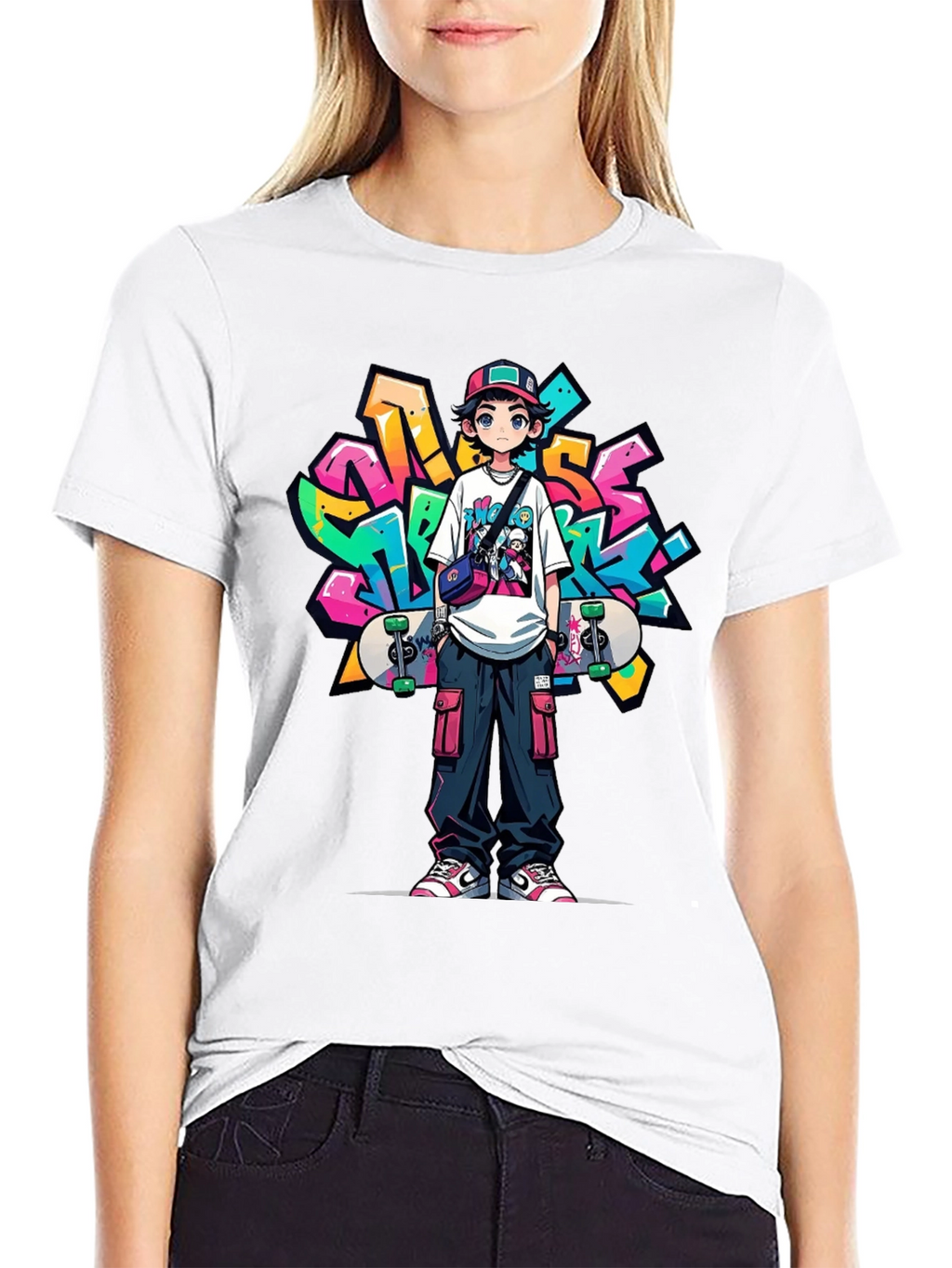 Cool Anime Graffiti Skater Graphic T-Shirt