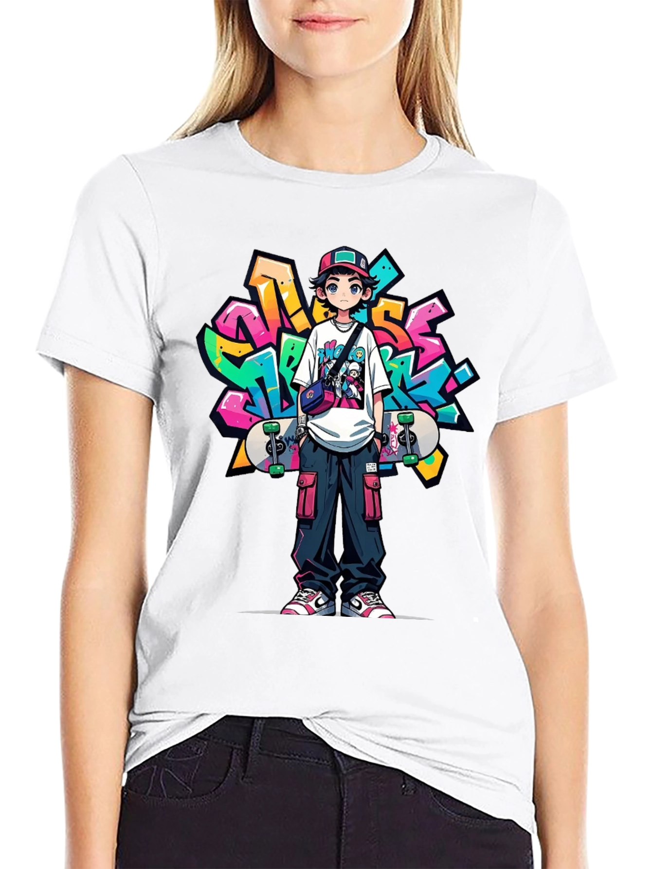 Cool Anime Graffiti Skater Graphic T-Shirt