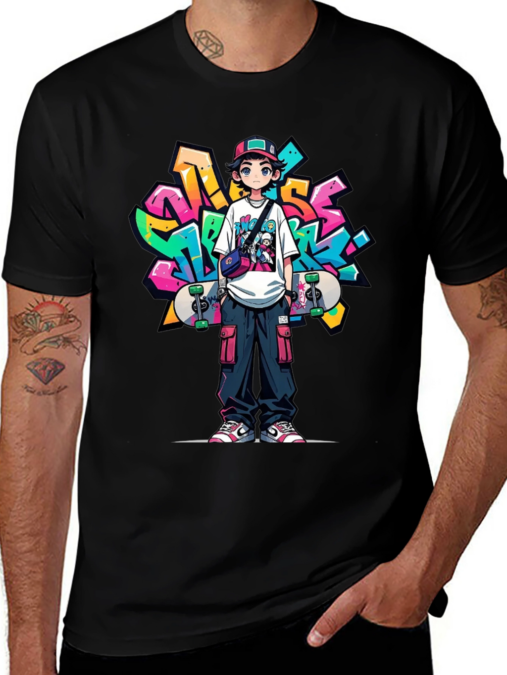 Cool Anime Graffiti Skater Graphic T-Shirt