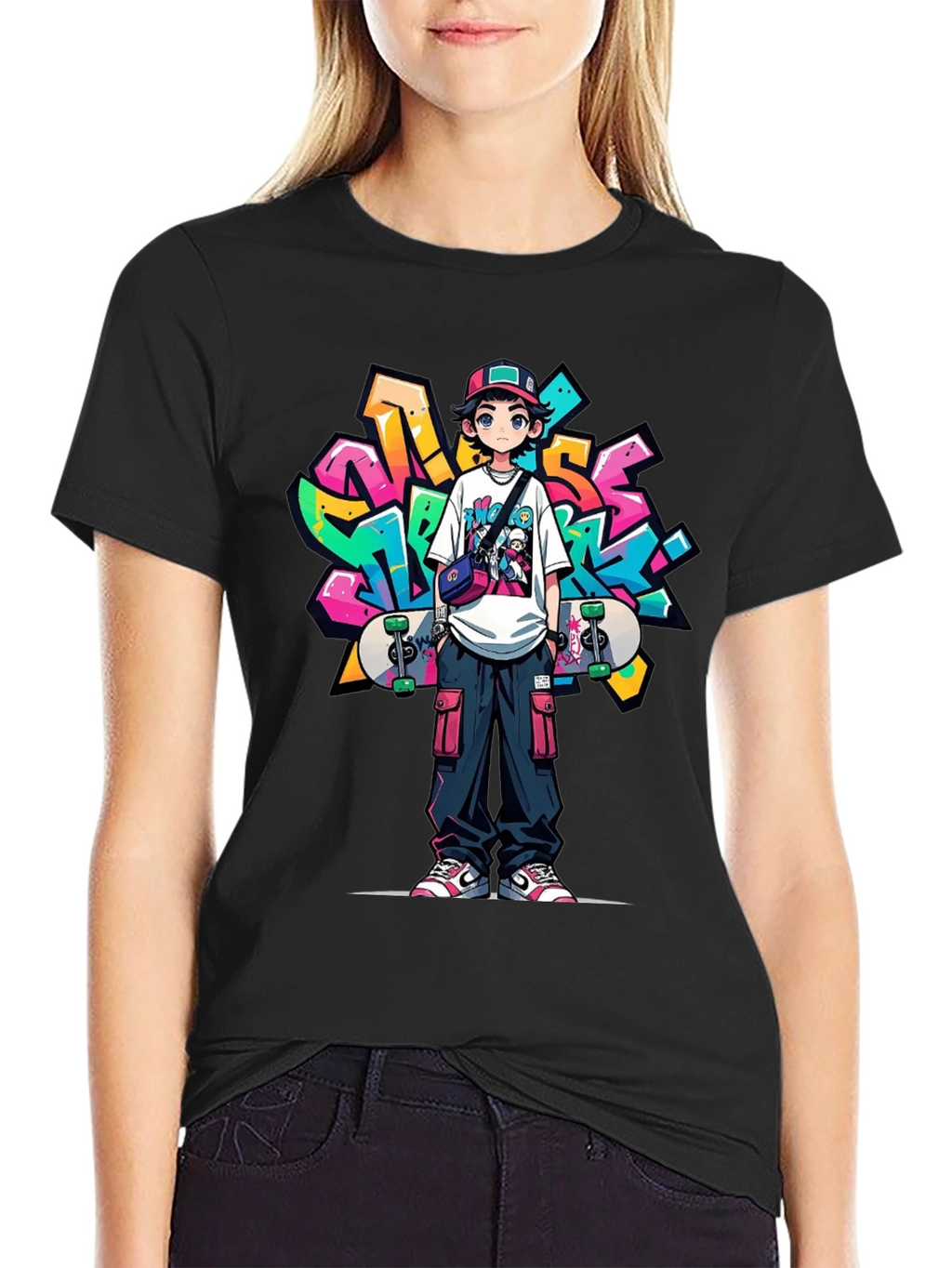 Cool Anime Graffiti Skater Graphic T-Shirt