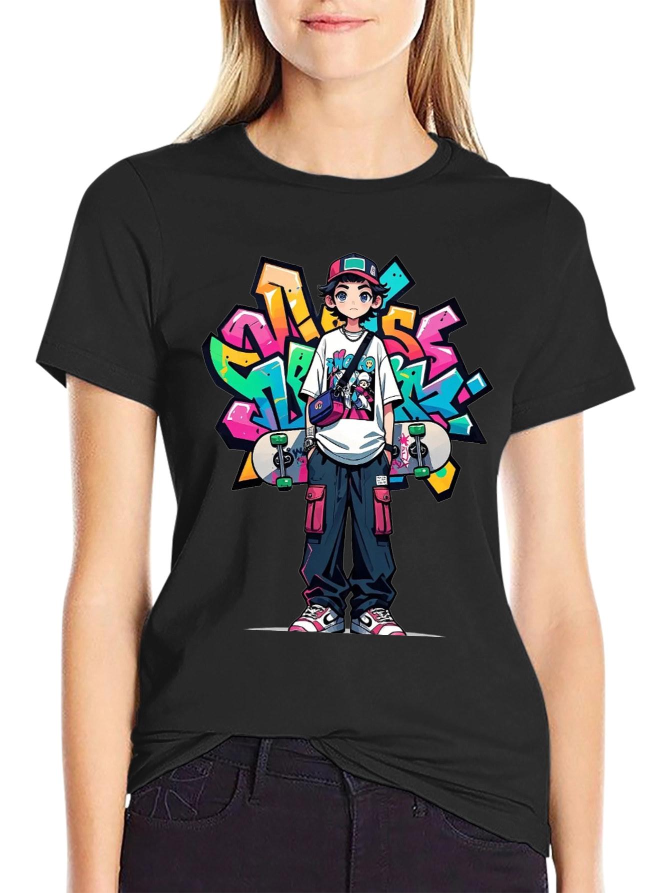 Cool Anime Graffiti Skater Graphic T-Shirt