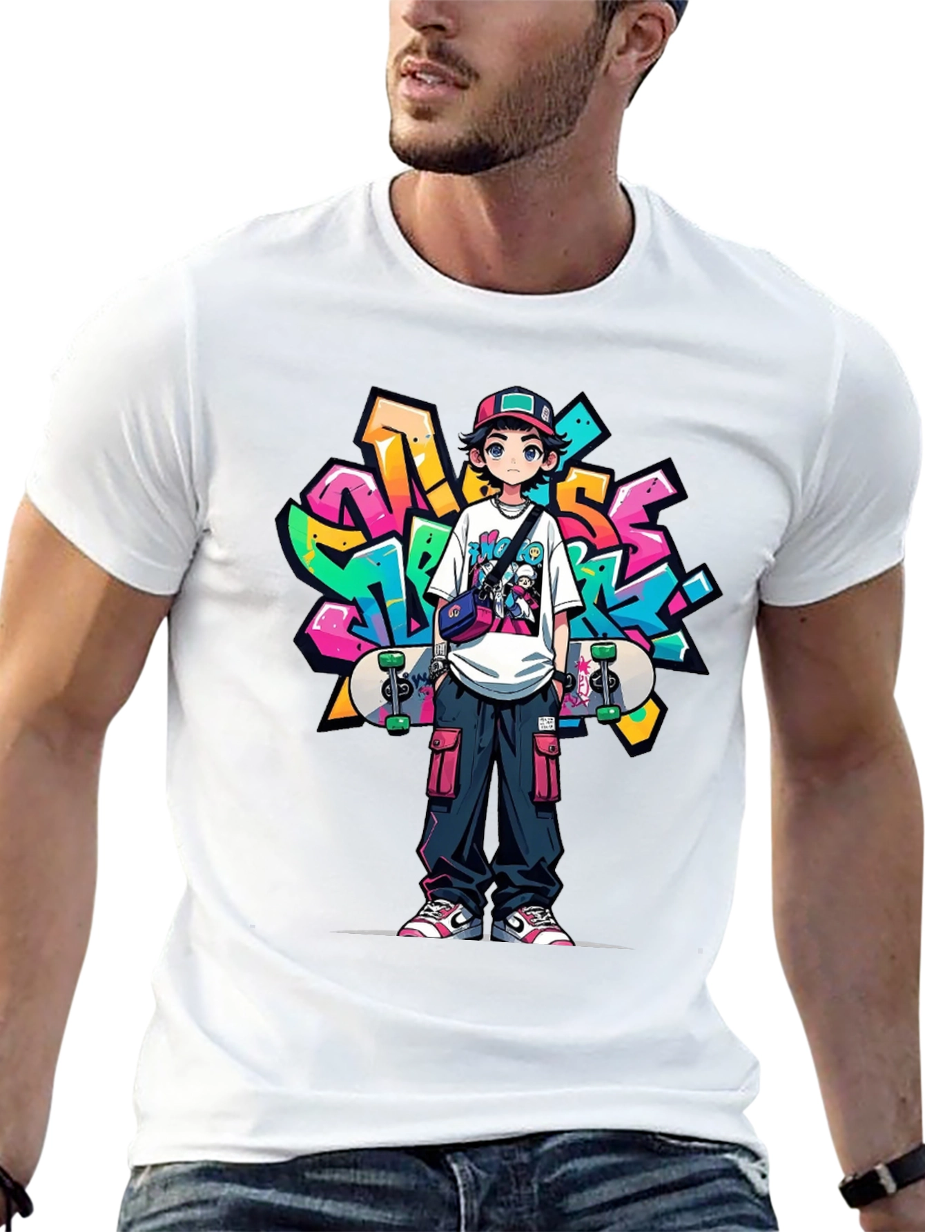 Cool Anime Graffiti Skater Graphic T-Shirt