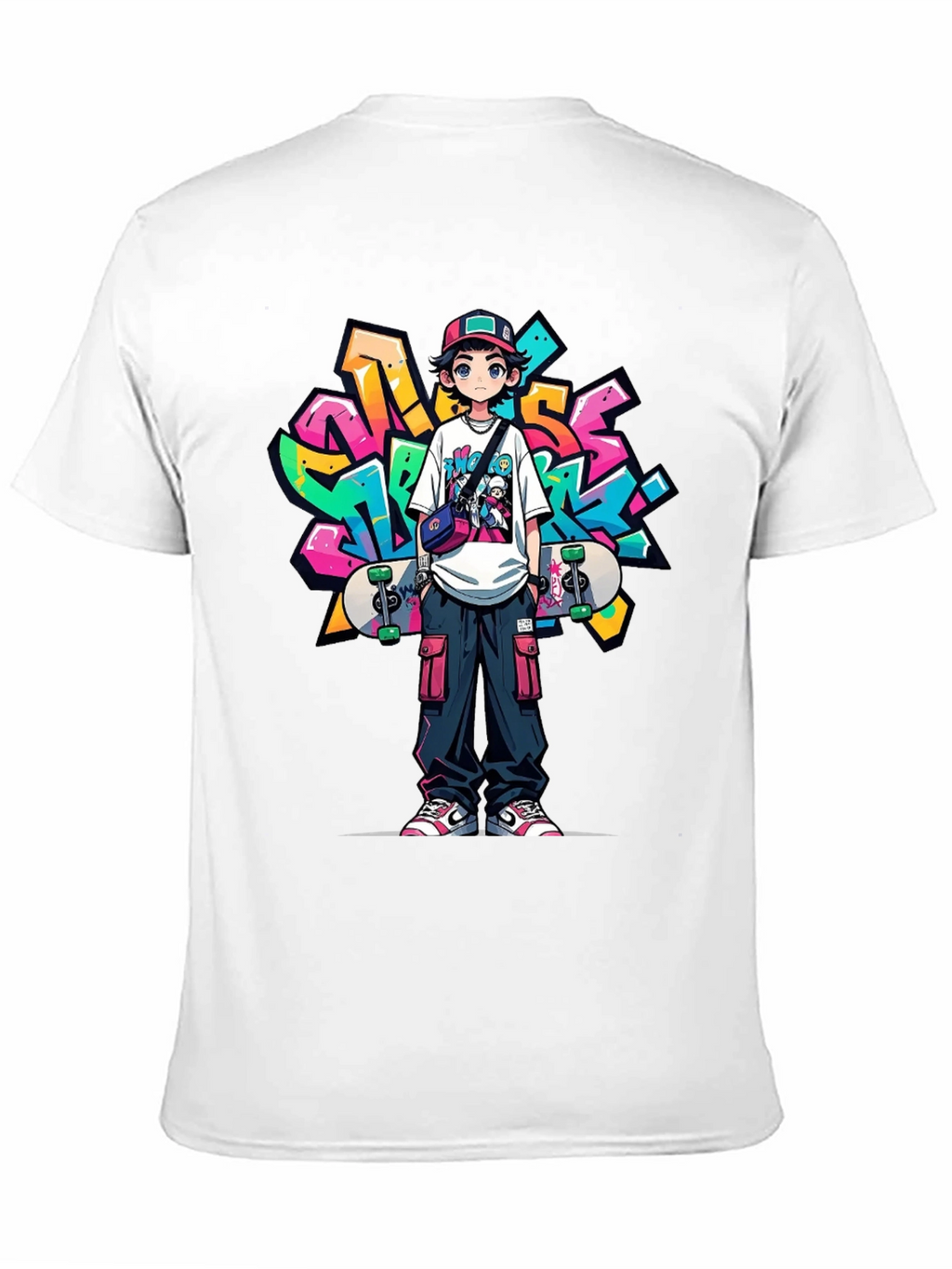 Cool Anime Graffiti Skater Graphic T-Shirt